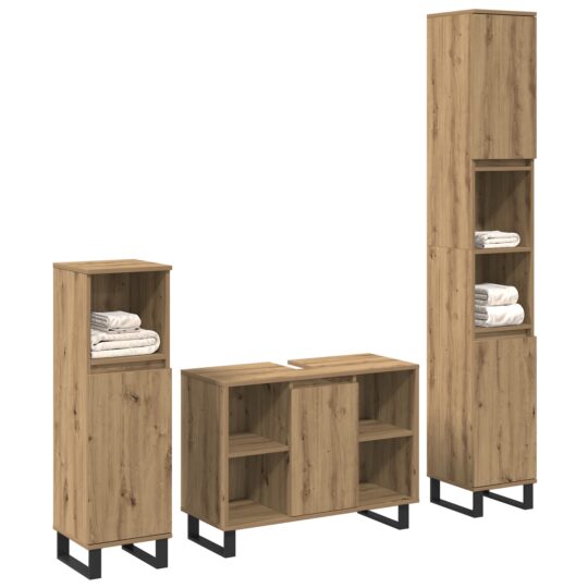 Alternative view of Set de mobilier pentru baie cu ușă 3 pcs Maro 30 x 30 x 180 cm