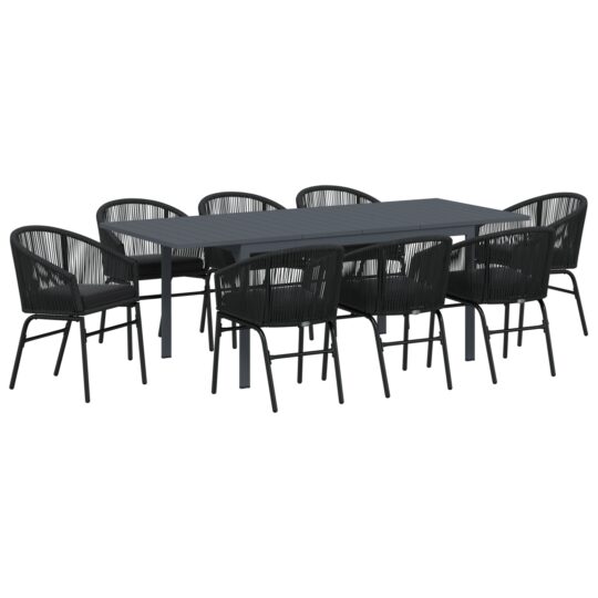 Alternative view of Set de masă pentru grădină 9 pcs Negru Rattan poli
