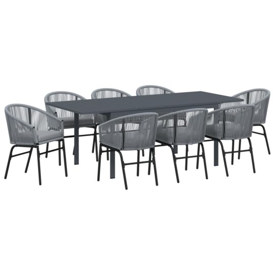 Alternative view of Set de masă pentru grădină 9 pcs Gri Rattan poli