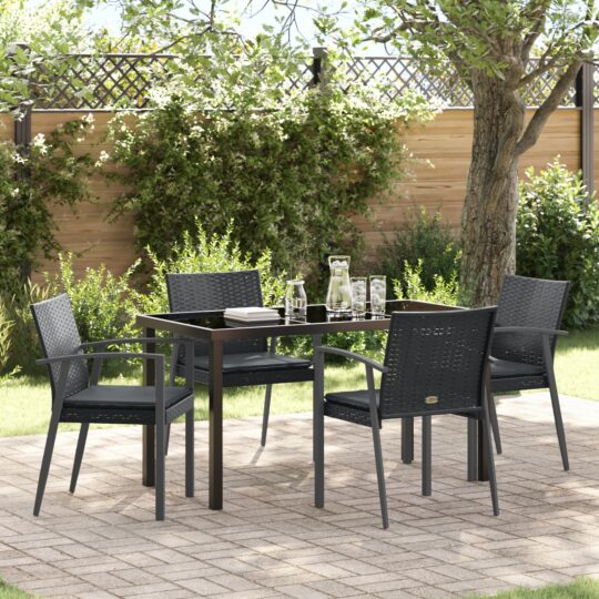 Set de masă pentru grădină 5 pcs Negru Rattan poli