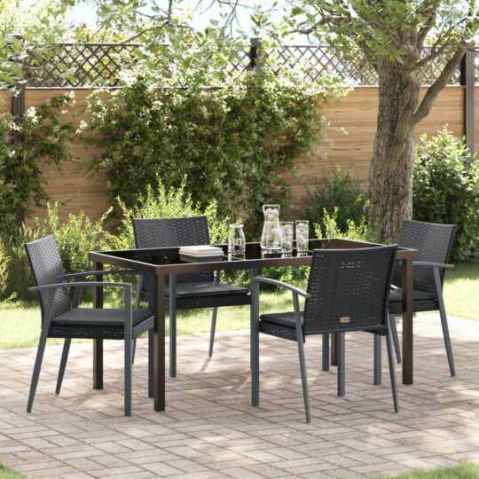Set de masă pentru grădină 5 pcs Negru Rattan poli