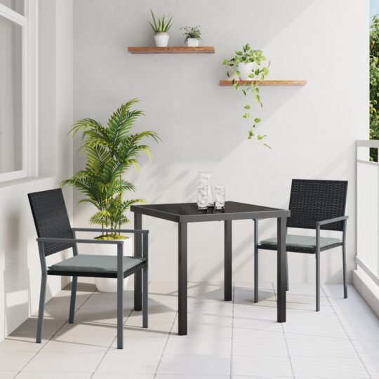 Set de masă pentru grădină 3 pcs Negru Rattan poli