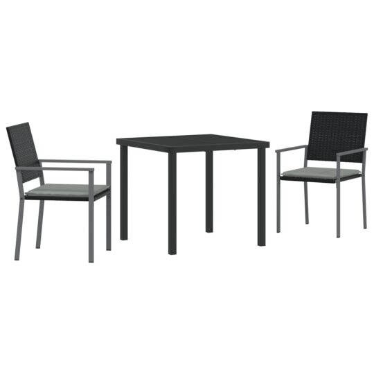 Alternative view of Set de masă pentru grădină 3 pcs Negru Rattan poli