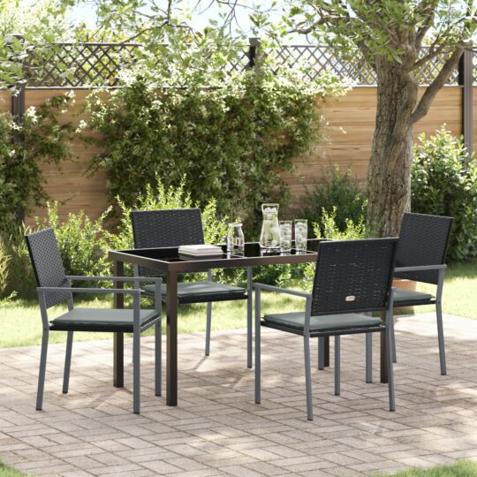 Set de masă pentru grădină 5 pcs Negru Rattan poli