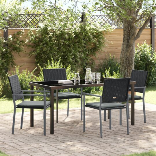 Set de masă pentru grădină 5 pcs Negru Rattan poli