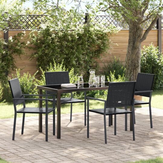 Set de masă pentru grădină 5 pcs Negru Rattan poli