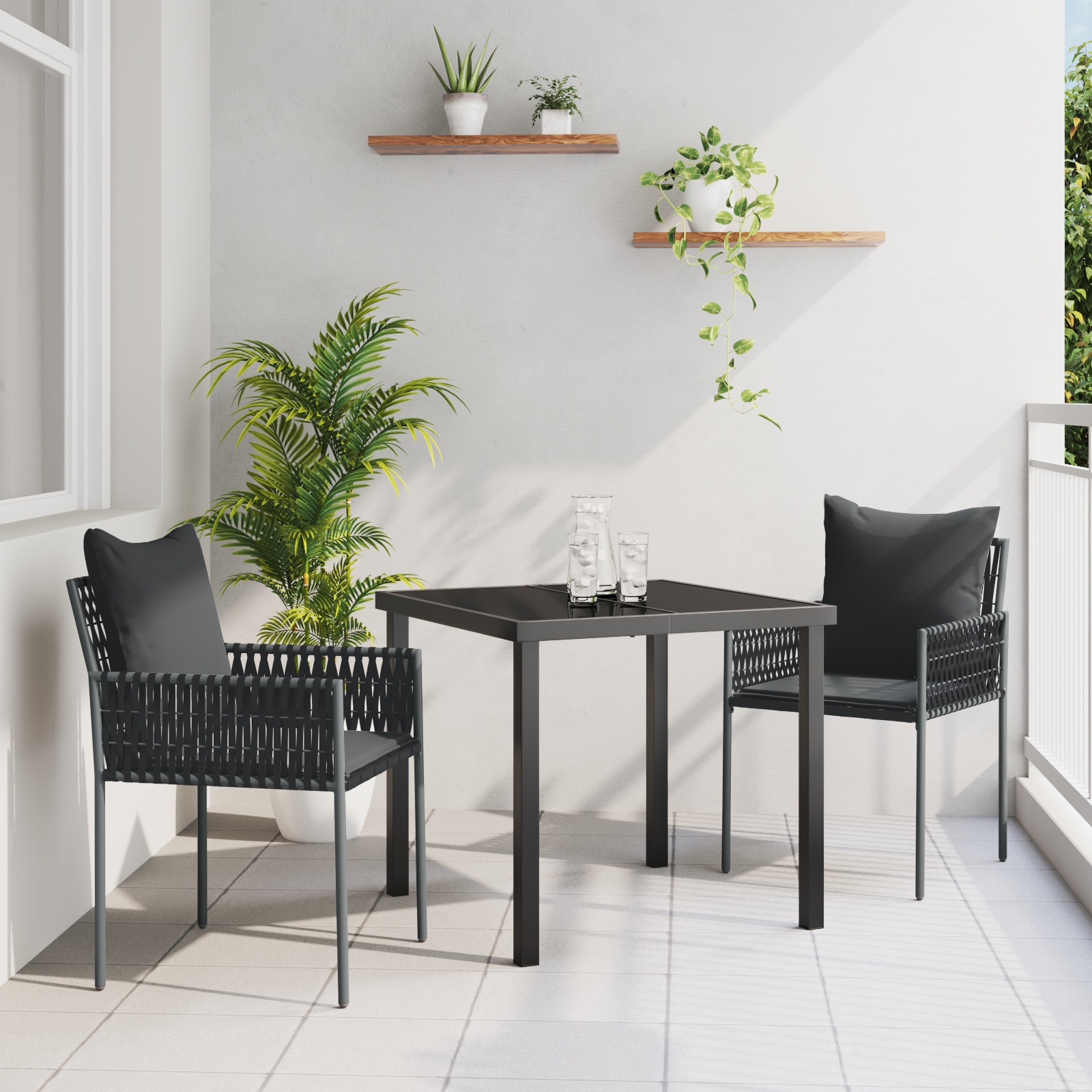 3379100 1 Set de masă pentru grădină 3 pcs Negru Rattan poli Set de masă pentru grădină 3 pcs Negru Rattan poli