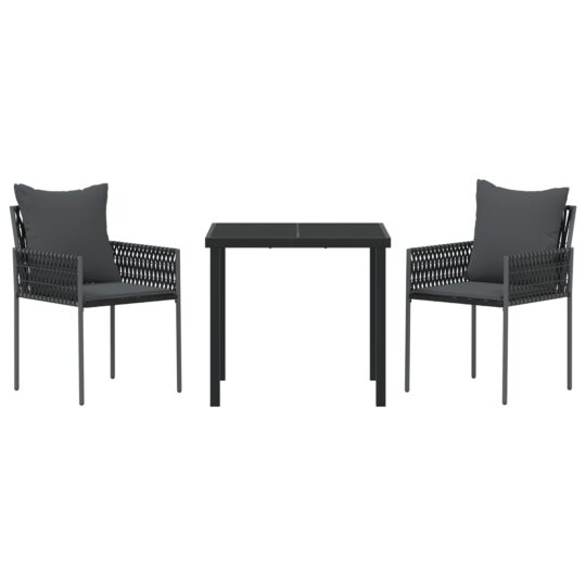 3379100 7 Set de masă pentru grădină 3 pcs Negru Rattan poli 3379100 7