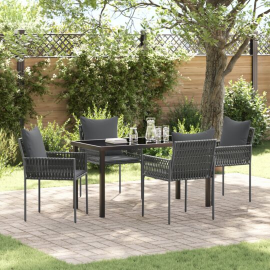 Set de masă pentru grădină 5 pcs Negru Rattan poli