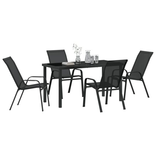 3379116 3 Set de masă pentru grădină 5 pcs Negru Textilene și oțel 3379116 3