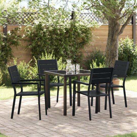 Set de masă pentru grădină 5 pcs Negru HDPE