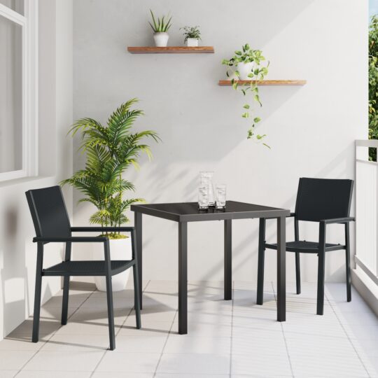 Set de masă pentru grădină 3 pcs Negru Rattan poli