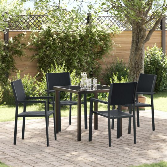 Set de masă pentru grădină 5 pcs Negru Rattan poli