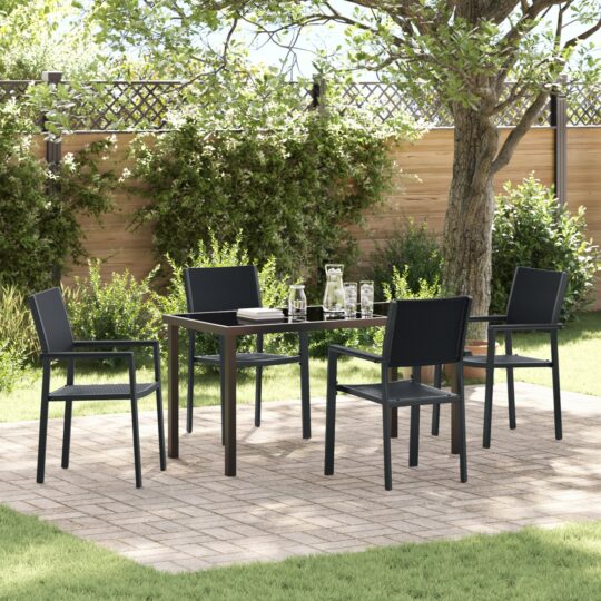 Set de masă pentru grădină 5 pcs Negru Rattan poli