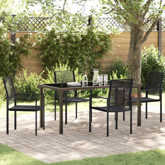 Set de masă pentru grădină 5 pcs Negru Rattan PVC