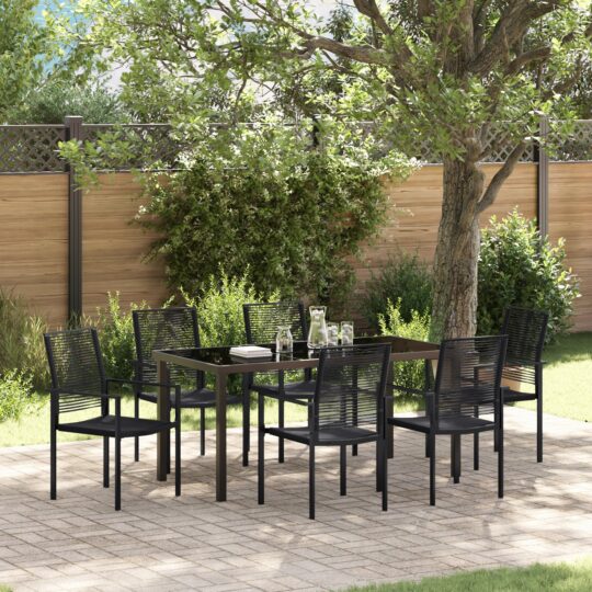 Set de masă pentru grădină 7 pcs Negru Rattan PVC