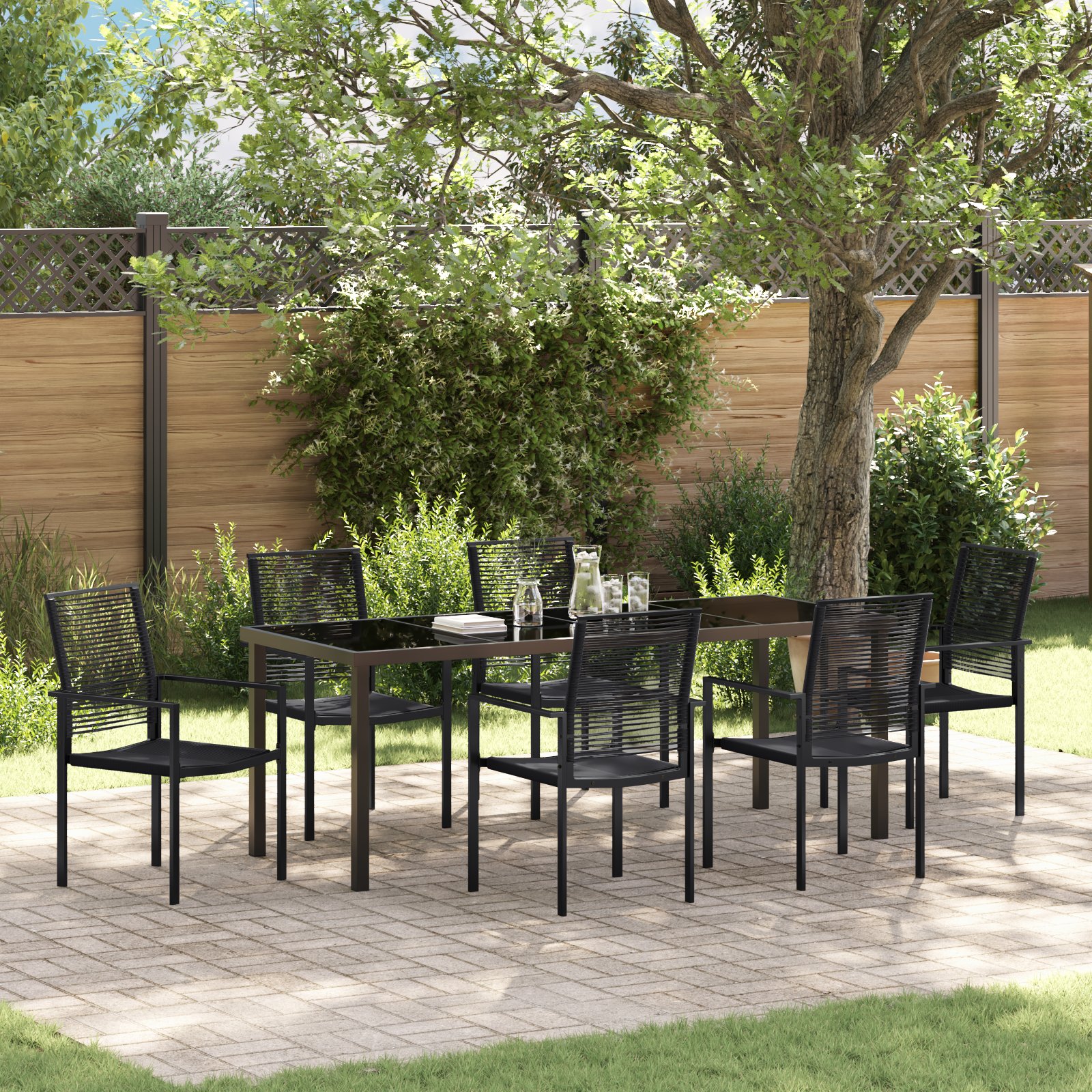 3379168 1 Set de Mese pentru Grădină cu 7 Piese Negru Ratan PVC Set de Mese pentru Grădină cu 7 Piese Negru Ratan PVC