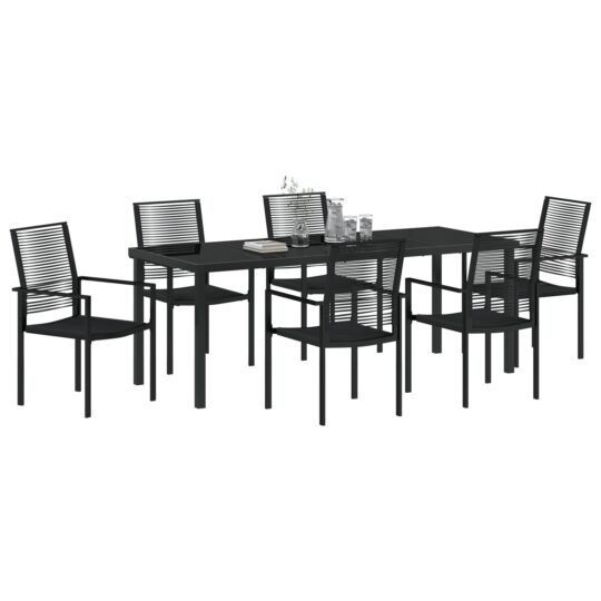 3379168 3 Set de Mese pentru Grădină cu 7 Piese Negru Ratan PVC 3379168 3