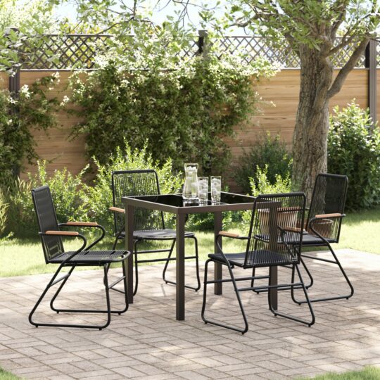 Set de masă pentru grădină 5 pcs Negru Rattan PVC