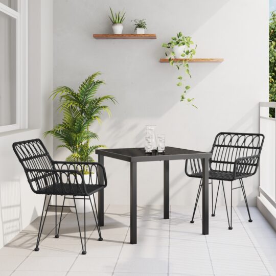 Set de masă pentru grădină 3 pcs Negru Rattan poli