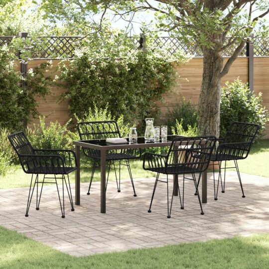 Set de masă pentru grădină 5 pcs Negru Rattan poli
