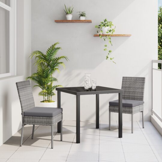Set de masă pentru grădină 3 pcs Gri Rattan poli