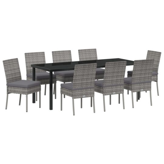 3379218 2 Set de dining pentru grădină 9 piese gri poliratan 3379218 2