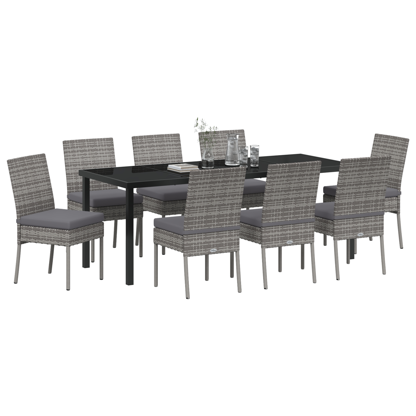 3379218 3 Set de dining pentru grădină 9 piese gri poliratan Set de dining pentru grădină 9 piese gri poliratan - imagine 3