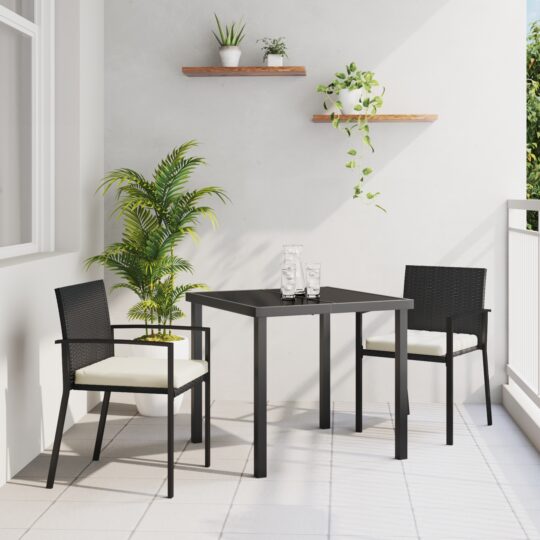 Set de masă pentru grădină 3 pcs Negru Rattan poli