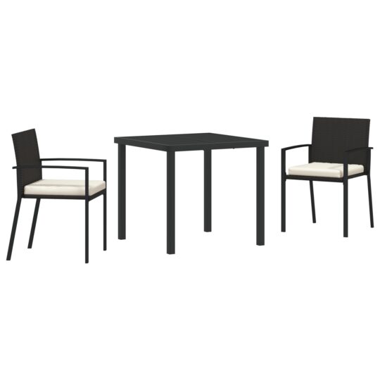 Alternative view of Set de masă pentru grădină 3 pcs Negru Rattan poli