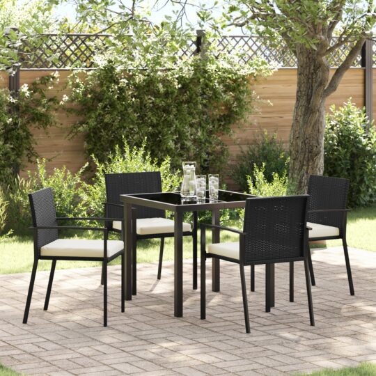 Set de masă pentru grădină 5 pcs Negru Rattan poli