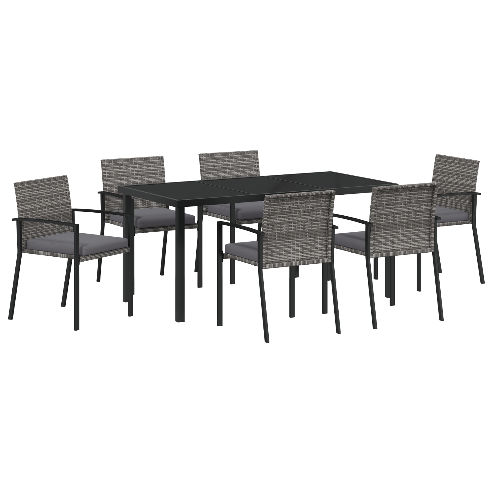 3379244 2 Set de masă pentru grădină 7 pcs Gri Rattan poli Set de masă pentru grădină 7 pcs Gri Rattan poli - imagine 2