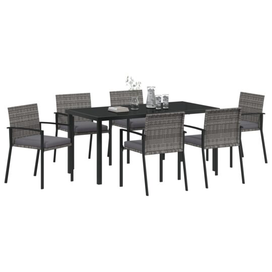 3379244 3 Set de masă pentru grădină 7 pcs Gri Rattan poli 3379244 3
