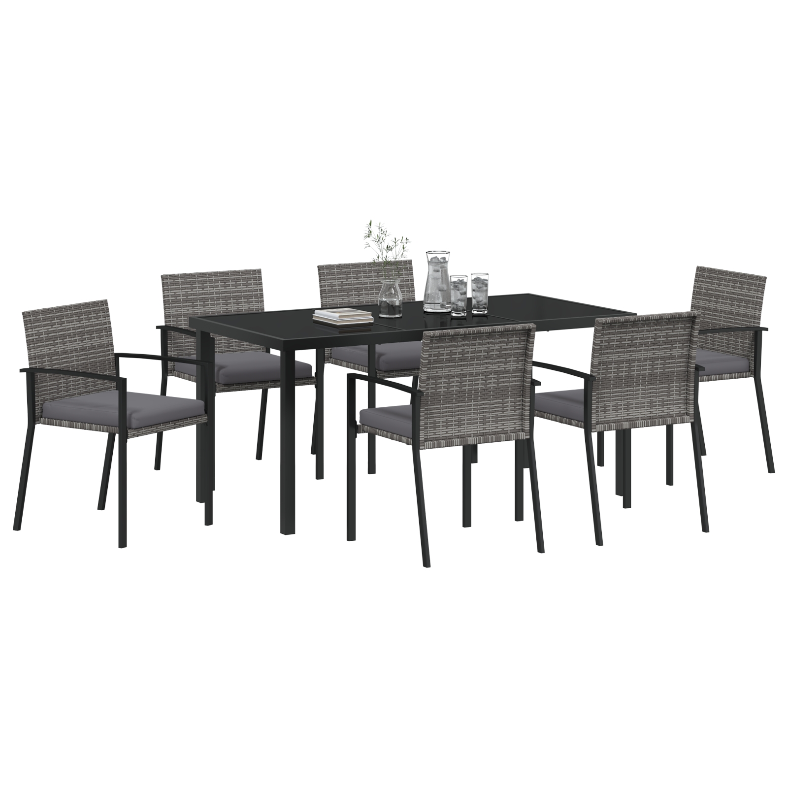 3379244 3 Set de masă pentru grădină 7 pcs Gri Rattan poli Set de masă pentru grădină 7 pcs Gri Rattan poli - imagine 3
