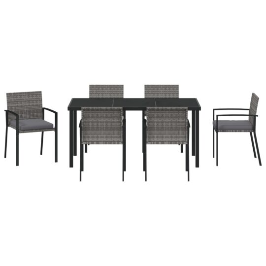 3379244 7 Set de masă pentru grădină 7 pcs Gri Rattan poli 3379244 7
