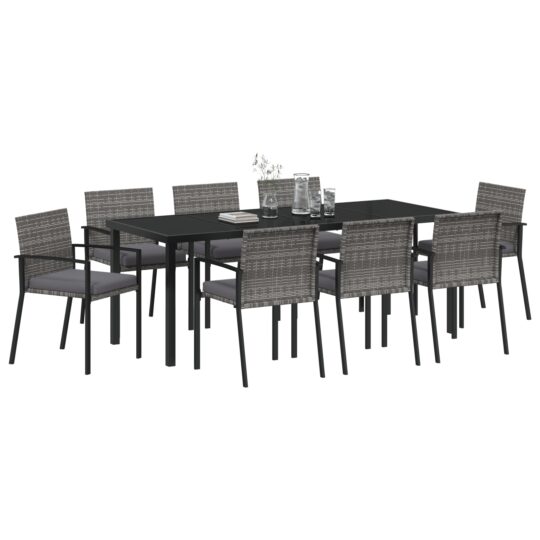 3379246 3 Set de mese de grădină 9 piese gri rattan polimeric 3379246 3