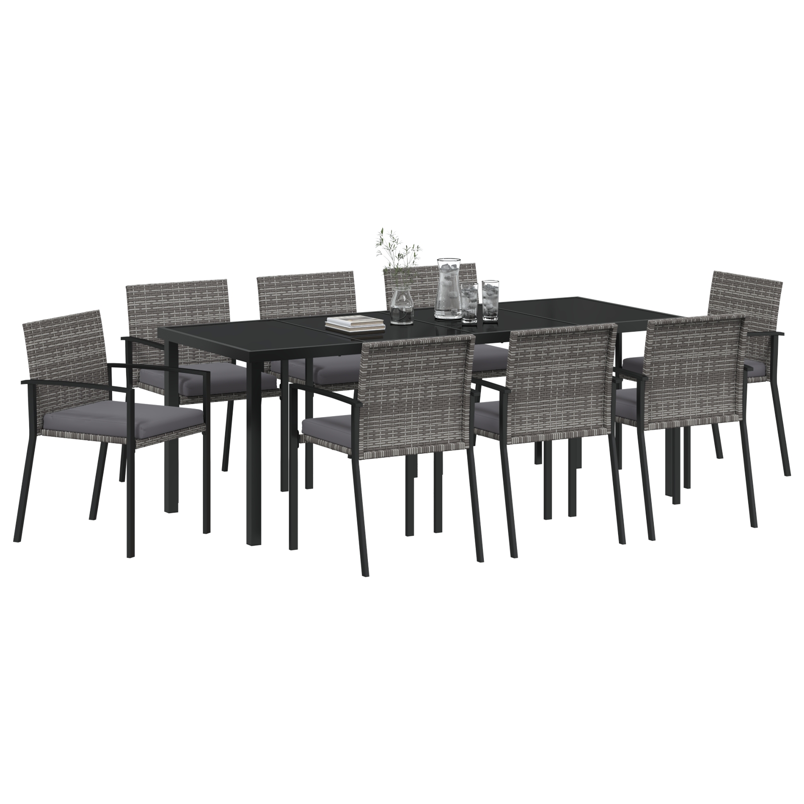 3379246 3 Set de mese de grădină 9 piese gri rattan polimeric Set de mese de grădină 9 piese gri rattan polimeric - imagine 3