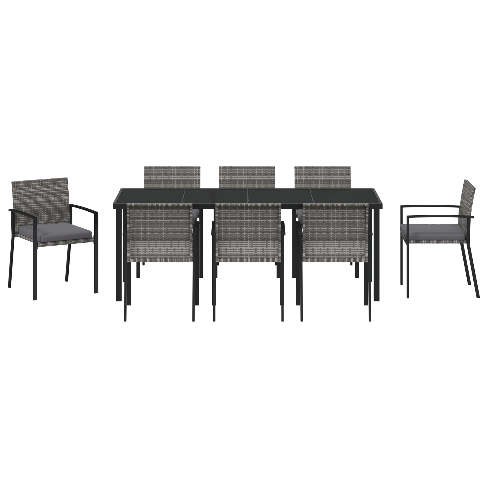 3379246 7 Set de mese de grădină 9 piese gri rattan polimeric Set de mese de grădină 9 piese gri rattan polimeric - imagine 7