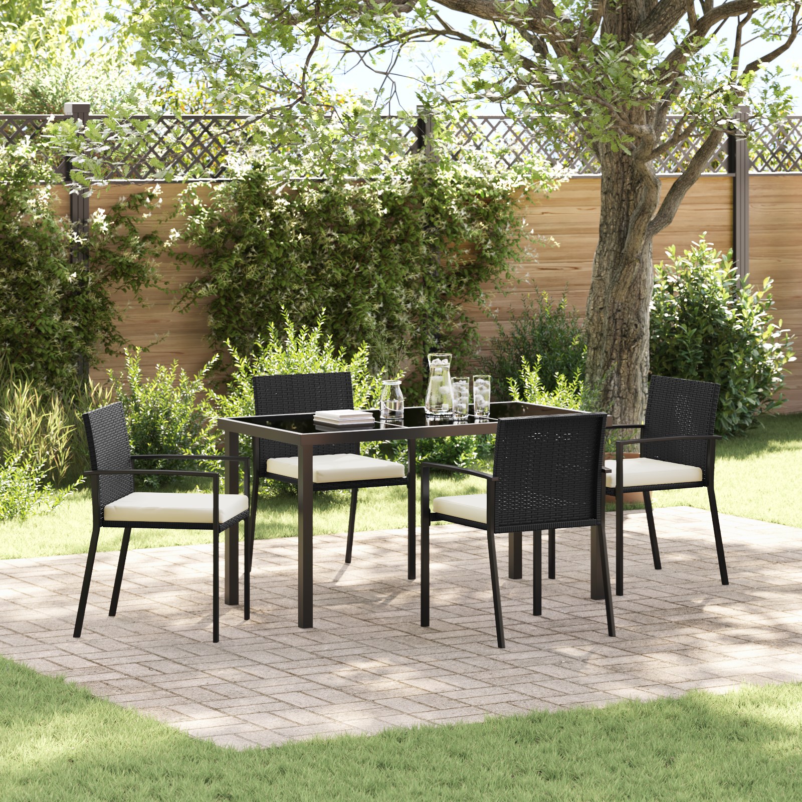 3379249 1 Set de dining de grădină 5 piese Rattan negru Set de dining de grădină 5 piese Rattan negru