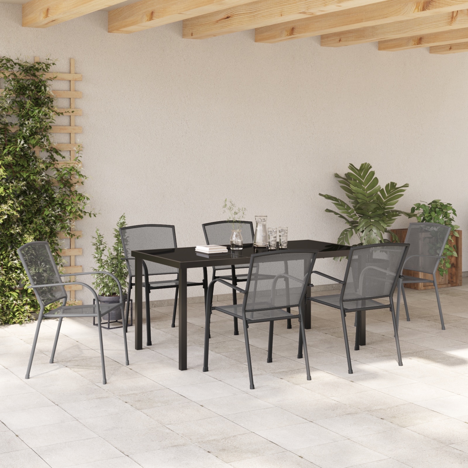 3379286 4 Set de masă pentru grădină 7 pcs Antracit Oțel Set de masă pentru grădină 7 pcs Antracit Oțel - imagine 4