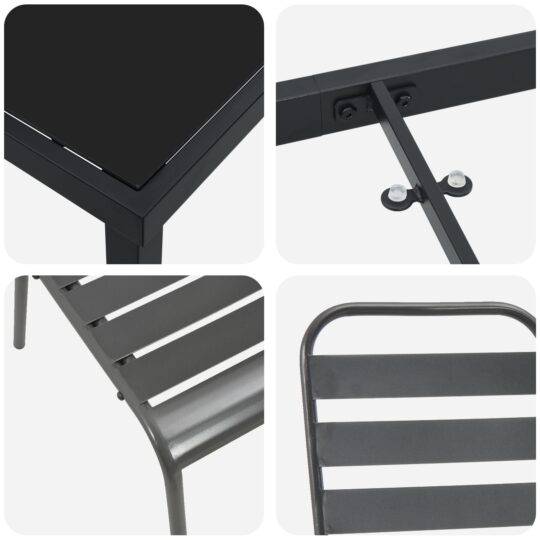 3379299 9 Set de masă pentru grădină 5 pcs Gri închis Oțel 3379299 9