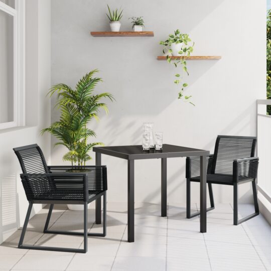 Set de masă pentru grădină 3 pcs Negru Rattan poli