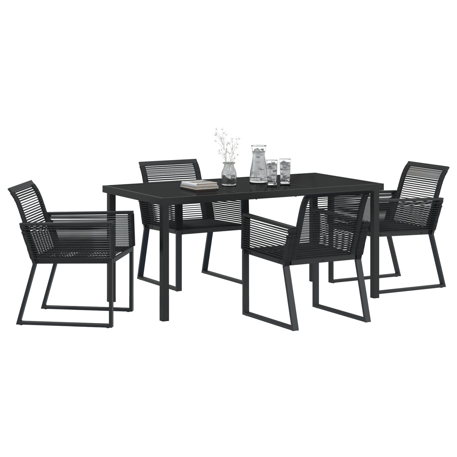 3379313 3 Set de masă pentru grădină 5 pcs Negru Rattan poli Set de masă pentru grădină 5 pcs Negru Rattan poli - imagine 3
