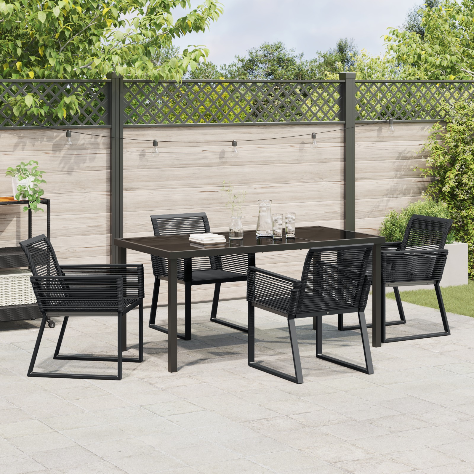 3379313 4 Set de masă pentru grădină 5 pcs Negru Rattan poli Set de masă pentru grădină 5 pcs Negru Rattan poli - imagine 4
