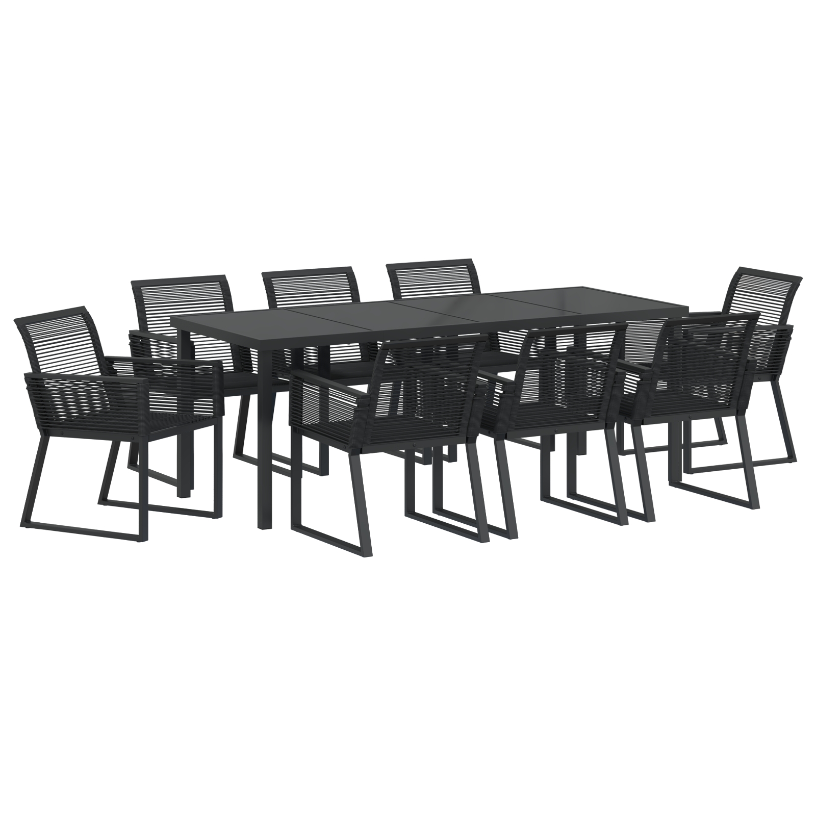 3379316 2 Set de dining de grădină 9 piese Negru Poliratan Set de dining de grădină 9 piese Negru Poliratan - imagine 2