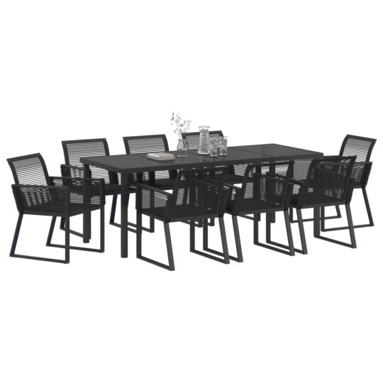 3379316 3 Set de dining de grădină 9 piese Negru Poliratan 3379316 3