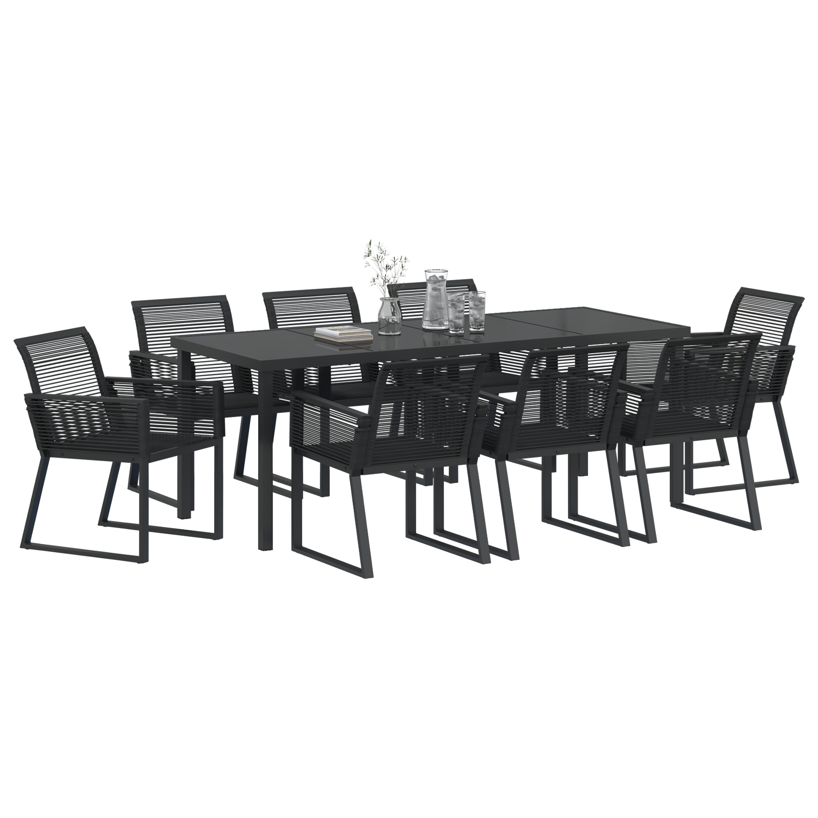 3379316 3 Set de dining de grădină 9 piese Negru Poliratan Set de dining de grădină 9 piese Negru Poliratan - imagine 3