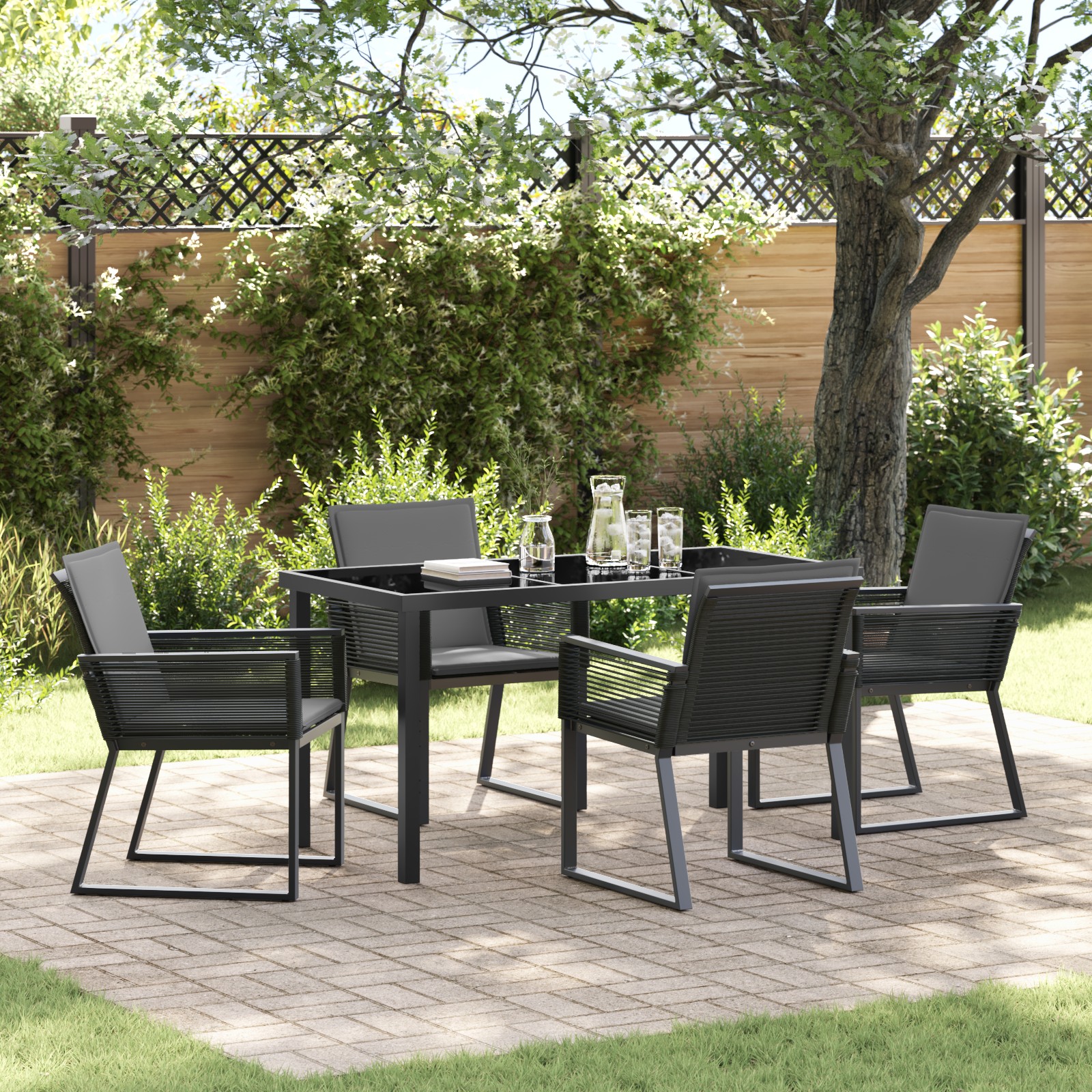 3379319 1 Set de masă pentru grădină 5 pcs Negru Rattan poli Set de masă pentru grădină 5 pcs Negru Rattan poli