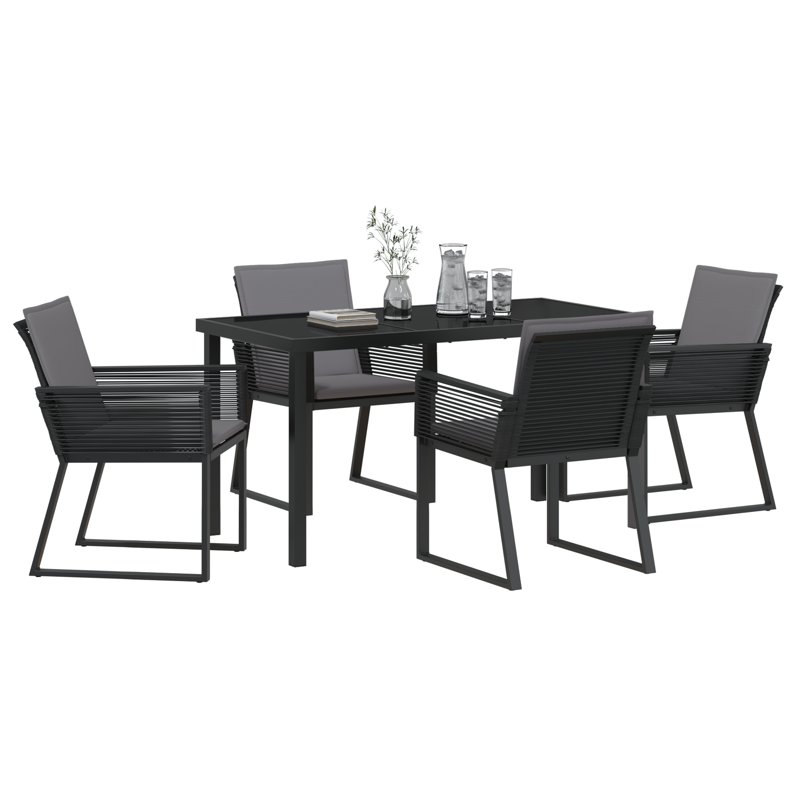 3379319 3 Set de masă pentru grădină 5 pcs Negru Rattan poli Set de masă pentru grădină 5 pcs Negru Rattan poli - imagine 3