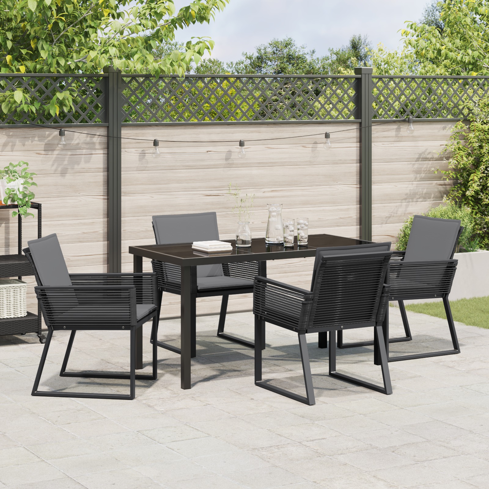 3379319 4 Set de masă pentru grădină 5 pcs Negru Rattan poli Set de masă pentru grădină 5 pcs Negru Rattan poli - imagine 4